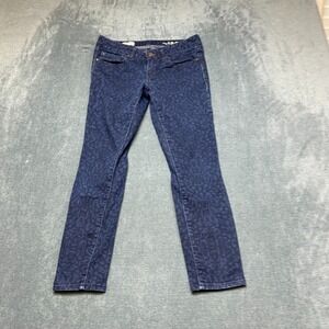 Gap 1969 Always Skinny Jeans Womens 26P Blue Denim Leopard Print Low Rise Cozy